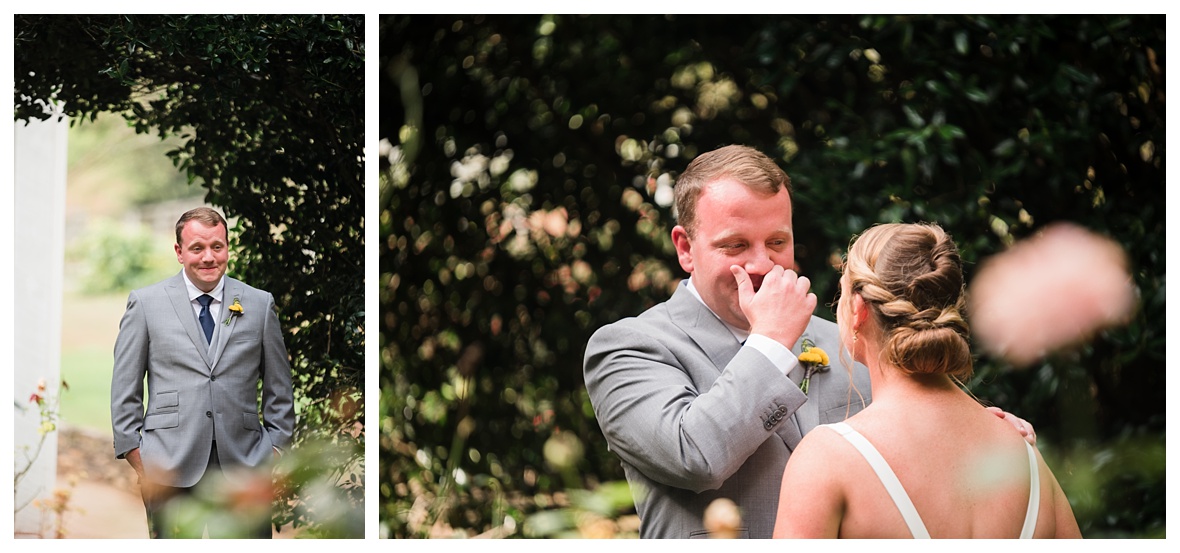 Groom sees bride for the first time during "first look"