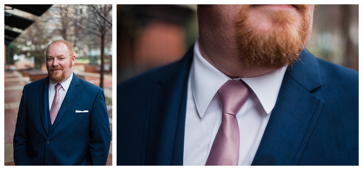 pink and navy groom