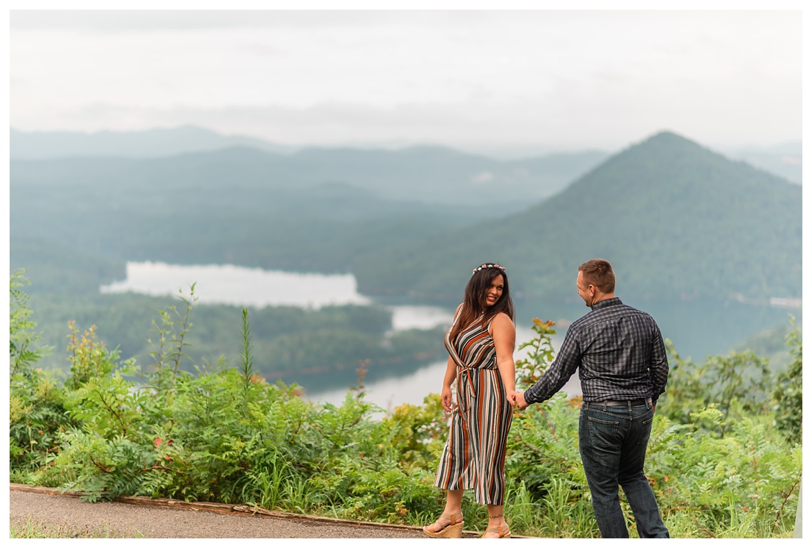 chilhowee recreation area engagement session walking at sugarloaf overlook