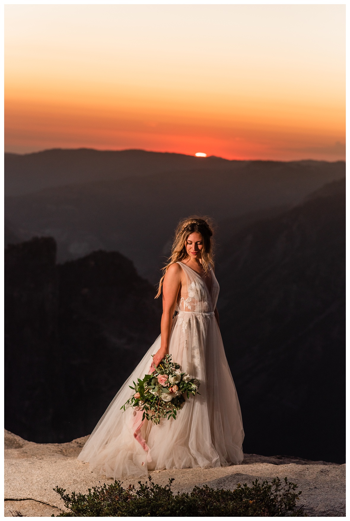 Boho bride at sunset