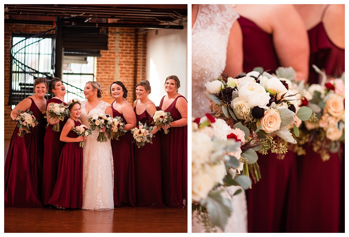 Bridal party dressed in purple and grey