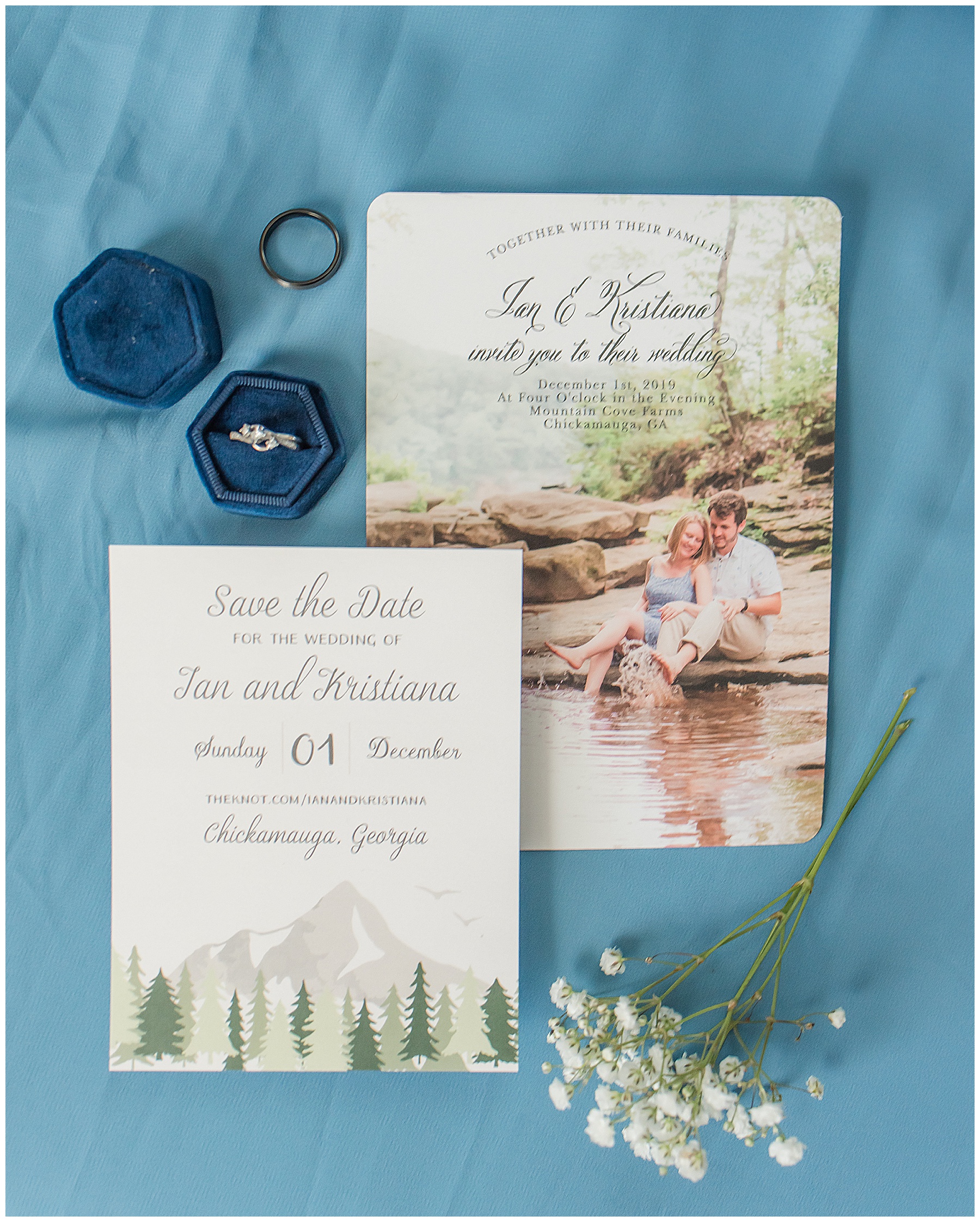 baby blue and white wedding invitation