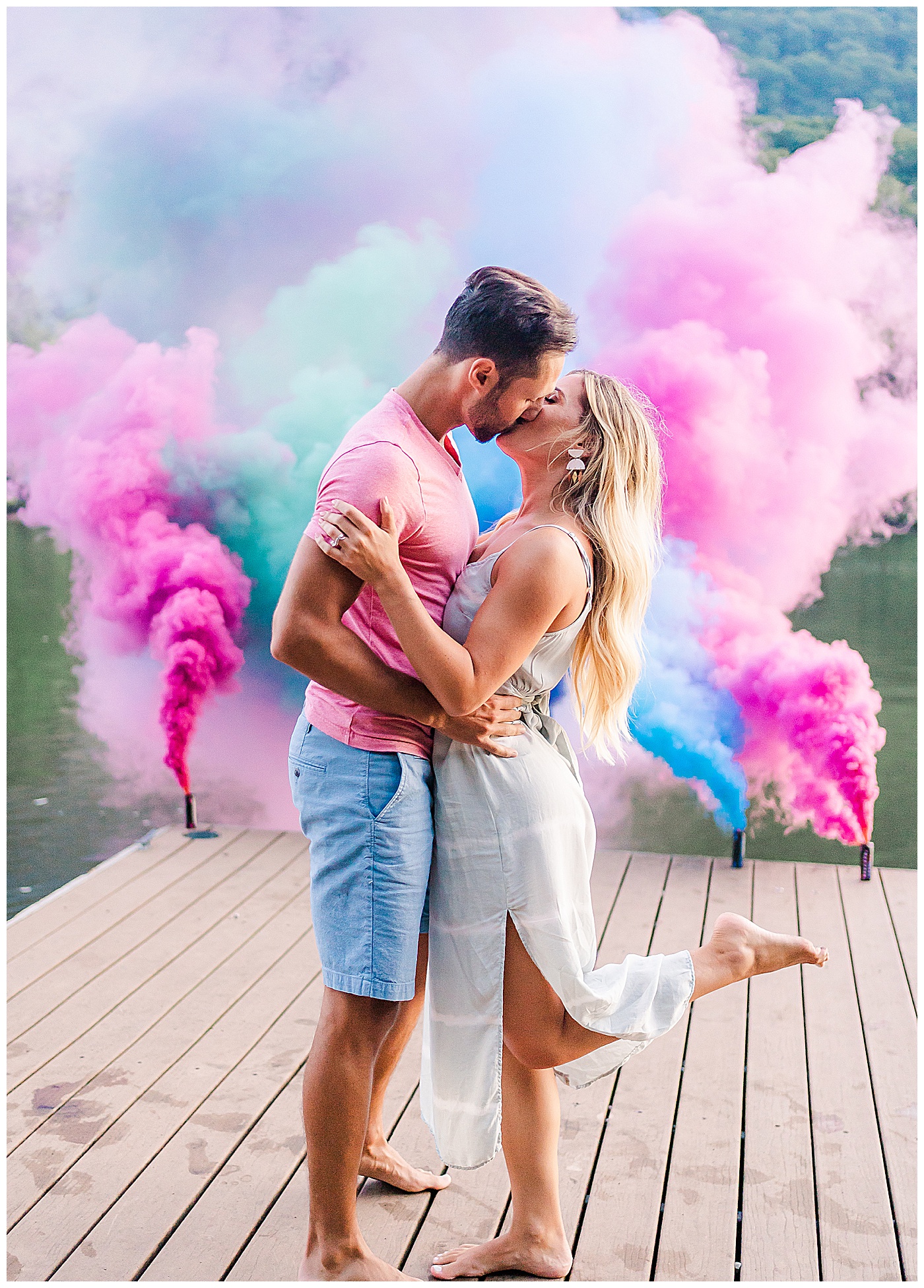 Kissing Smoke Bomb Engagement Pictures