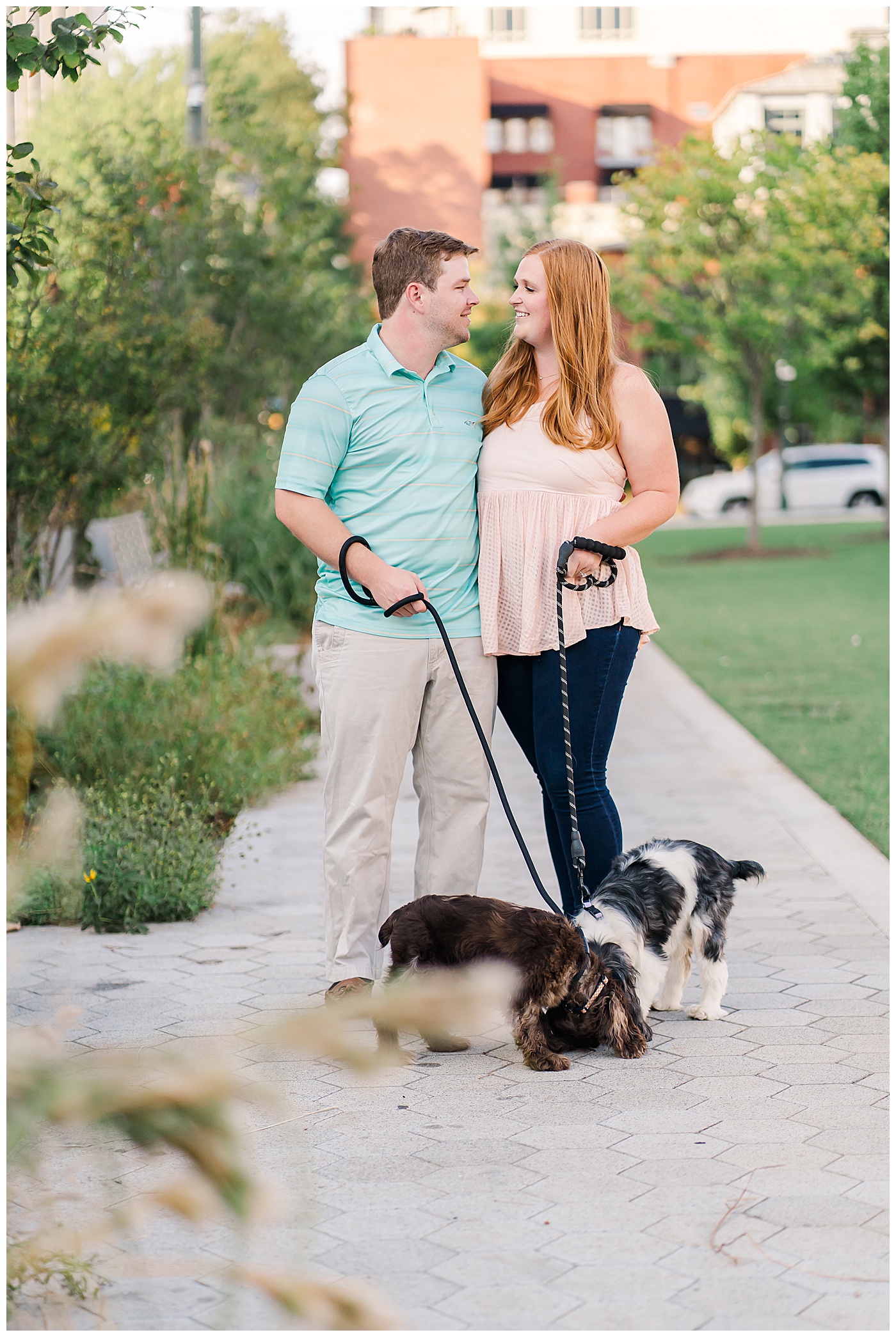 Downtown Chattanooga Engagement Couple with Dogs