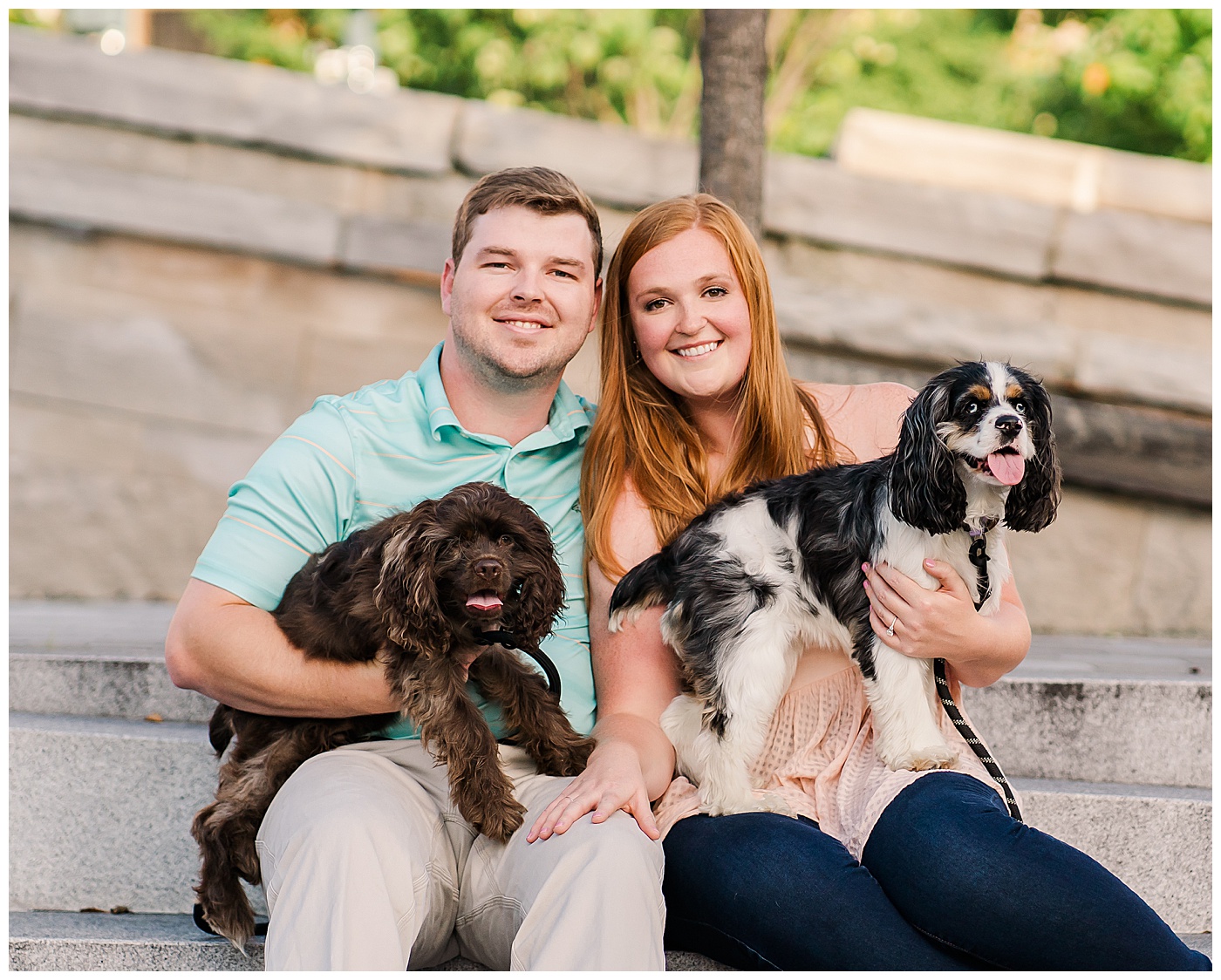 Downtown Chattanooga Engagement Couple with Dogs