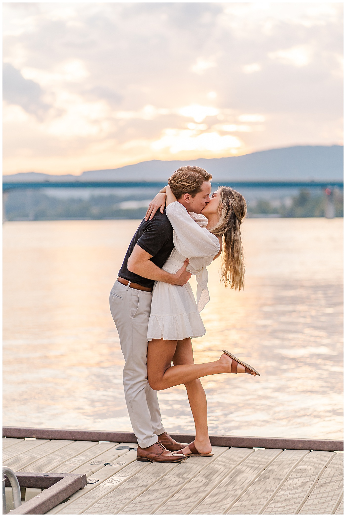 Downtown Chattanooga TN River Engagement Photos Kissing