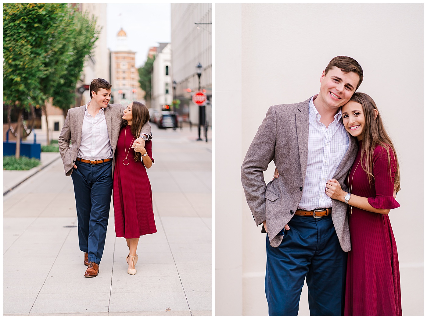 Downtown Chattanooga Engagement Couple Walking