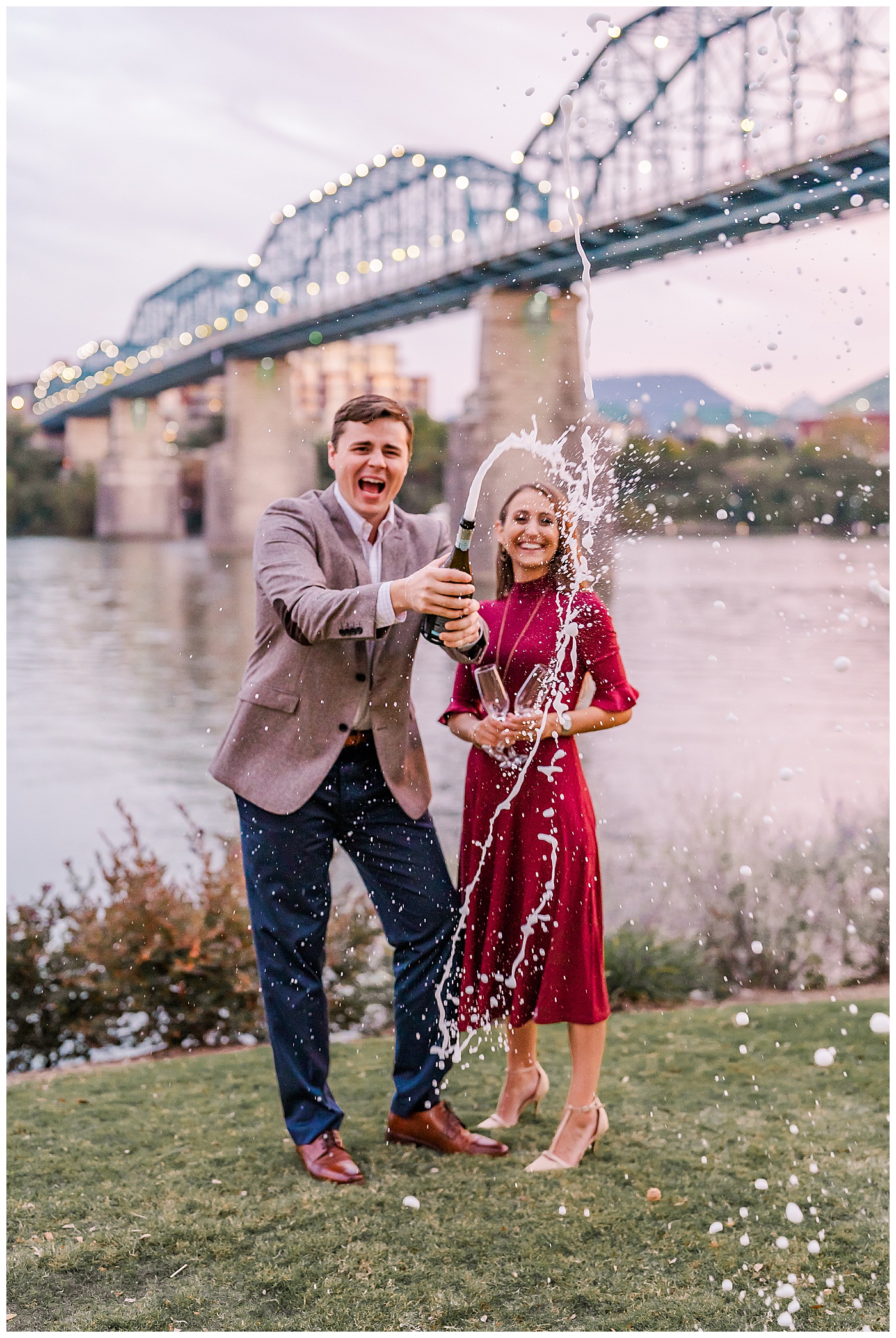 Downtown Chattanooga Engagement Champagne Toast