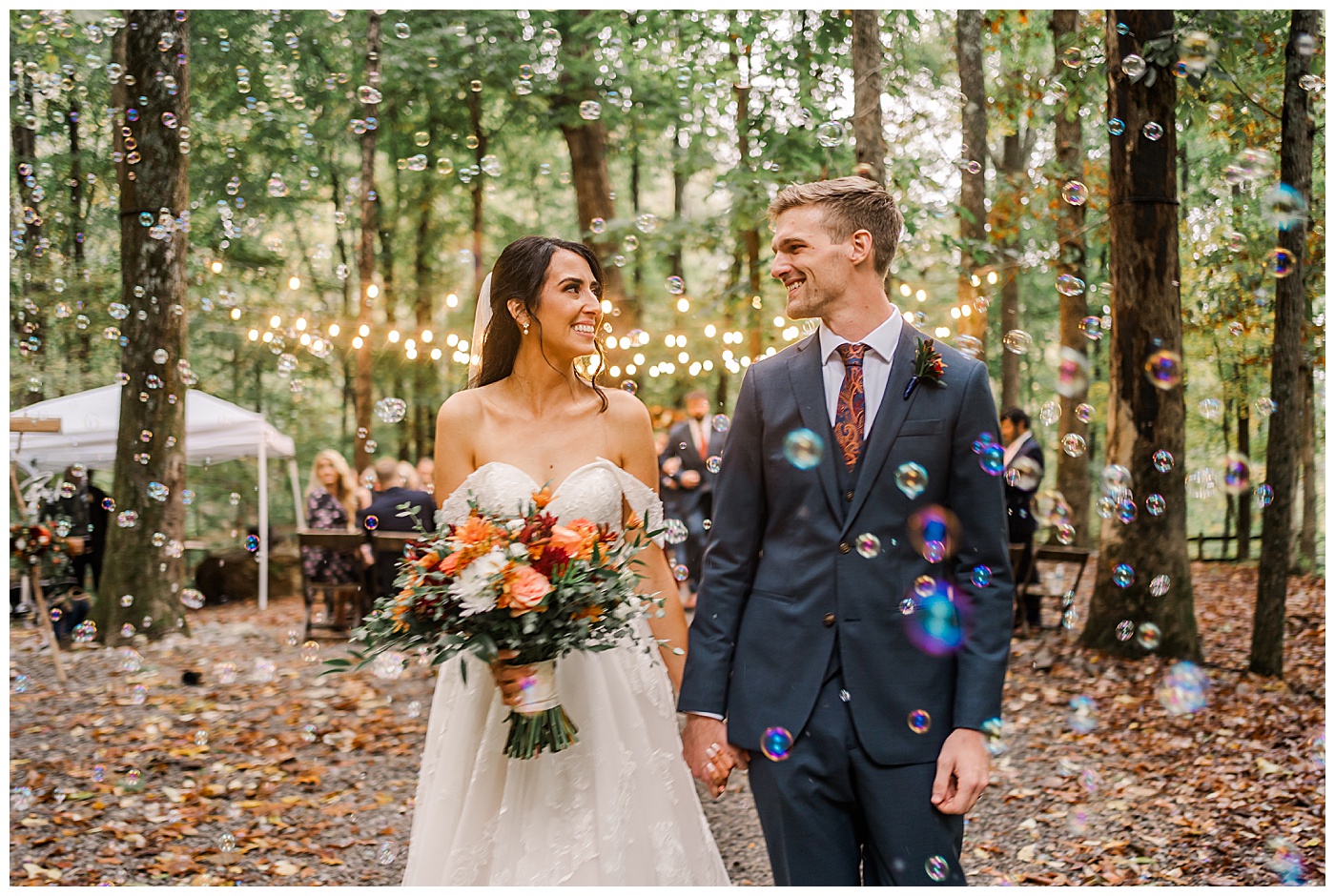 Oakleaf Cottage Wedding Bride and Groom Fall Colors