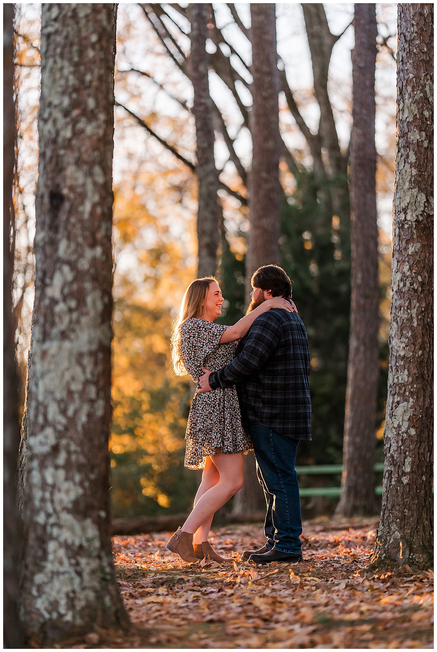 Fall Engagement Couple Hugging