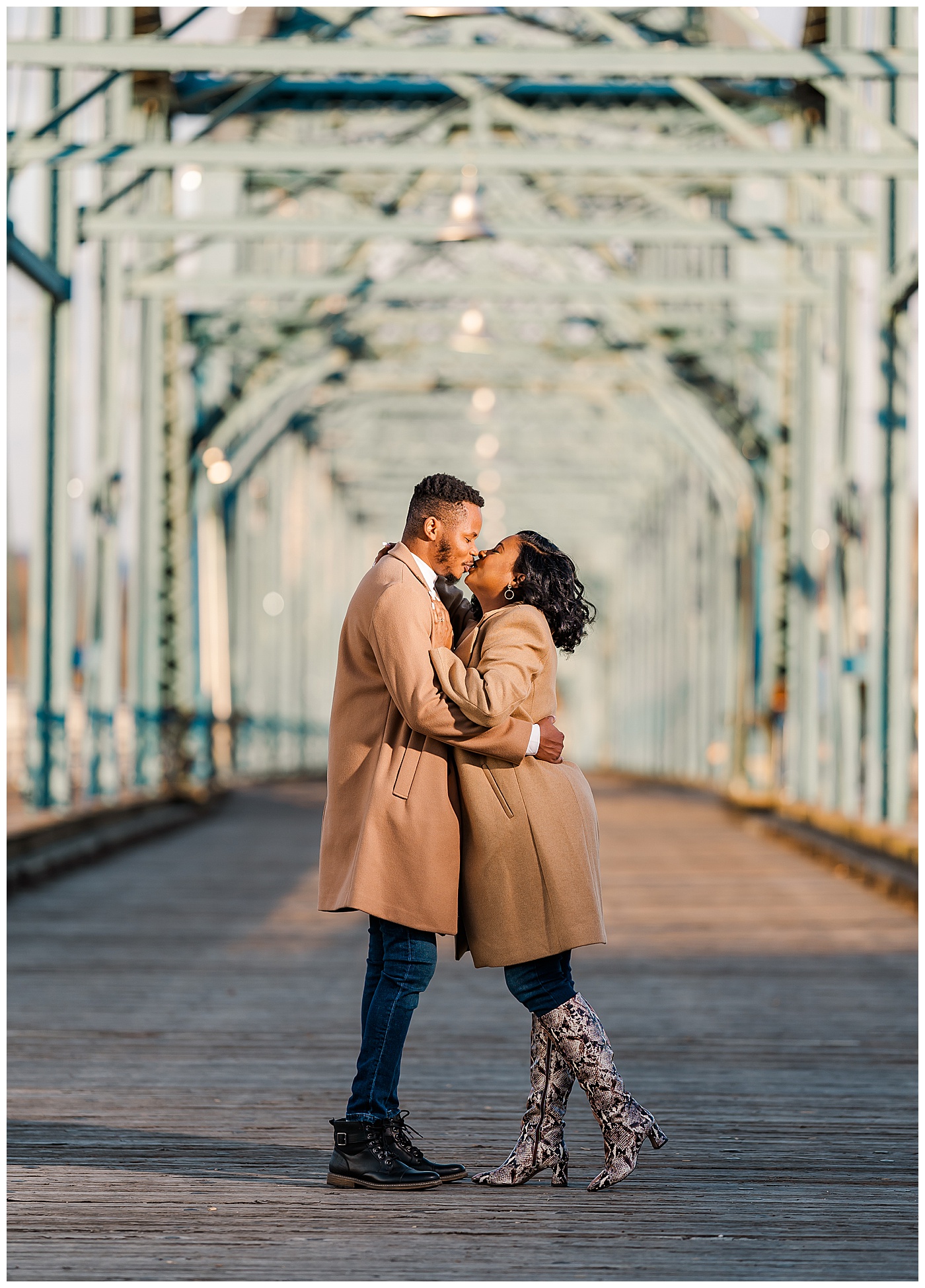 Chattanooga Walking Bridge Couple Kissing