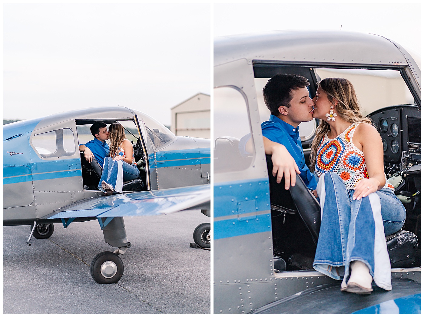 Pilot Engagement Kissing Couple in Plane