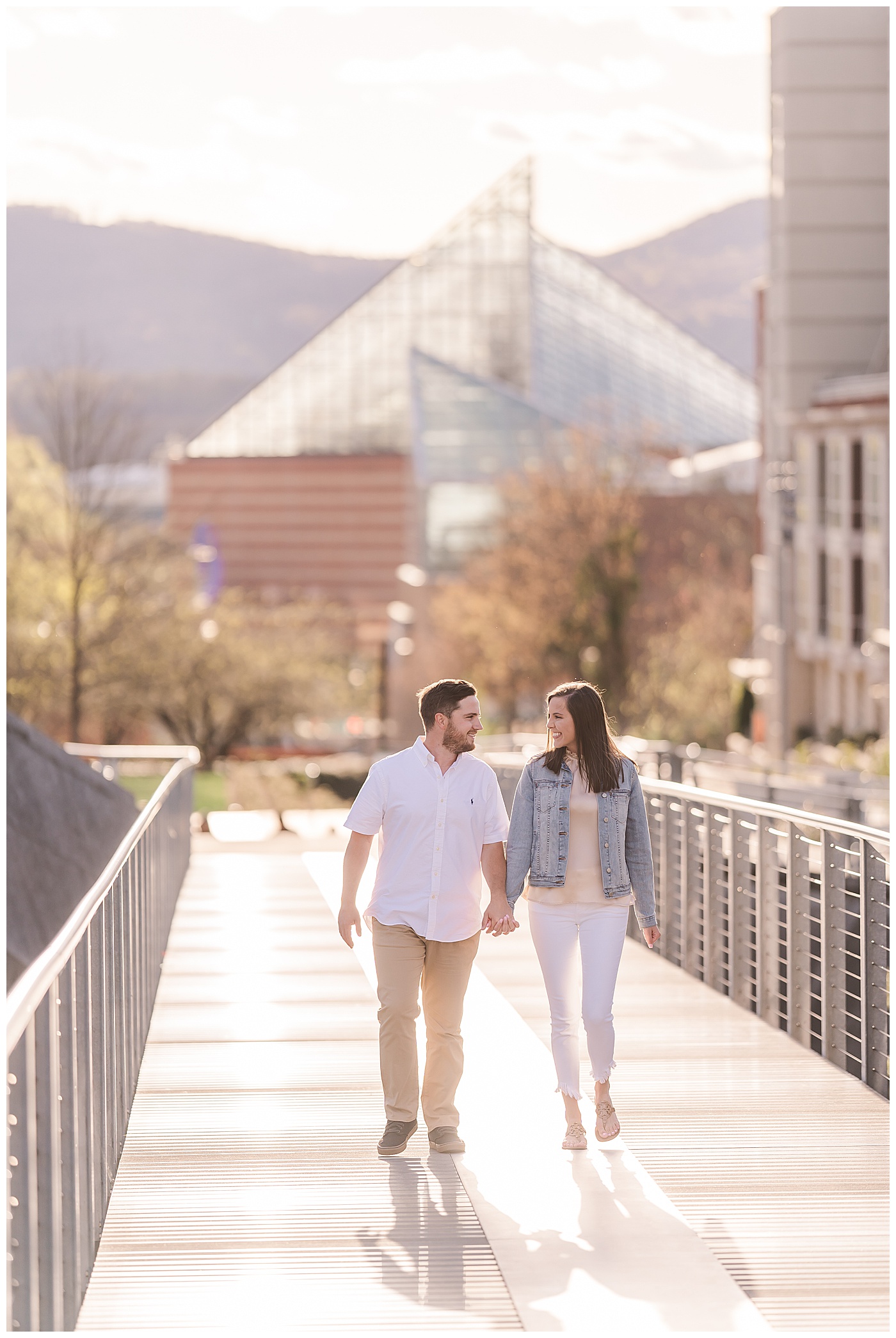 Downtown Chattanooga Proposal Couple Hand in Hand