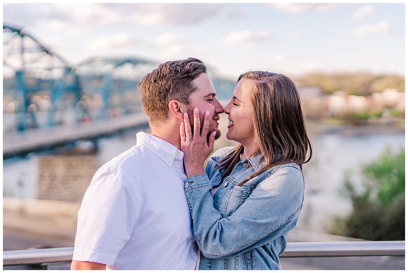 Downtown Chattanooga Proposal Kissing Couple