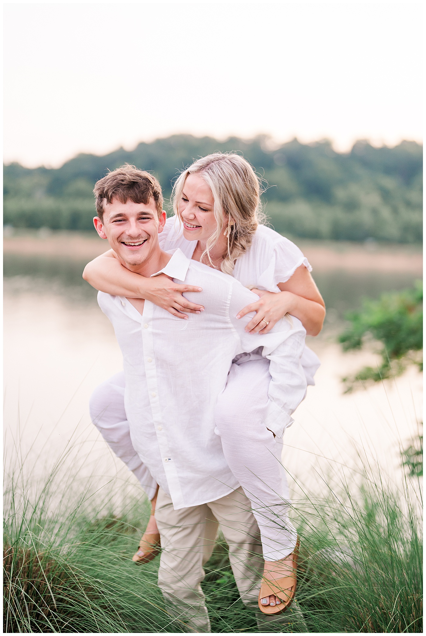 Tennessee River Engagement Couple Laughing
