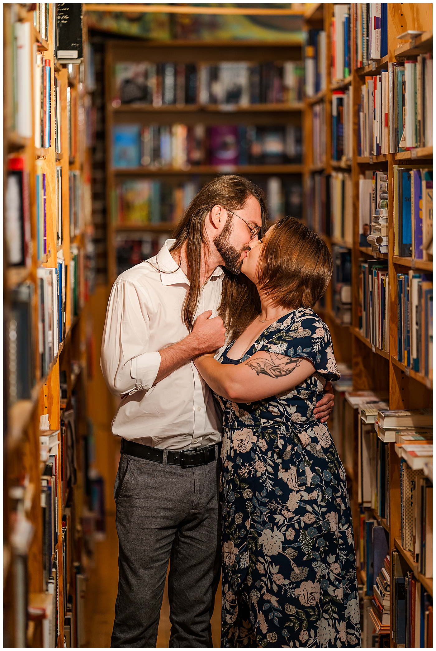 Unique Engagement Photos Book Store Kisses
