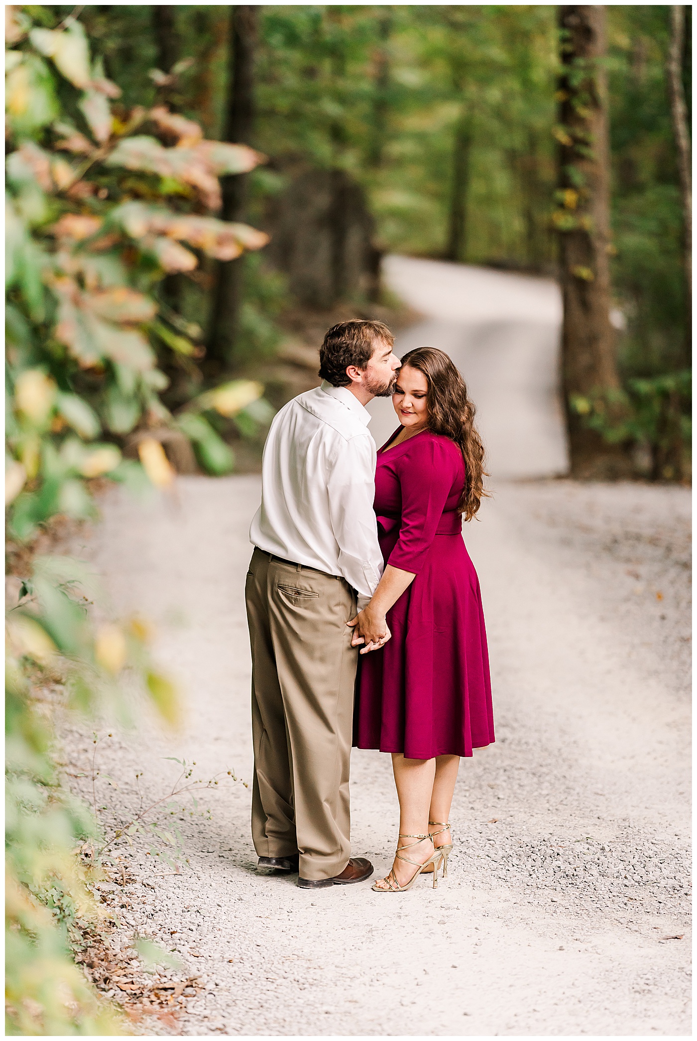 Kissing Couple Fall Engagement Chattanooga