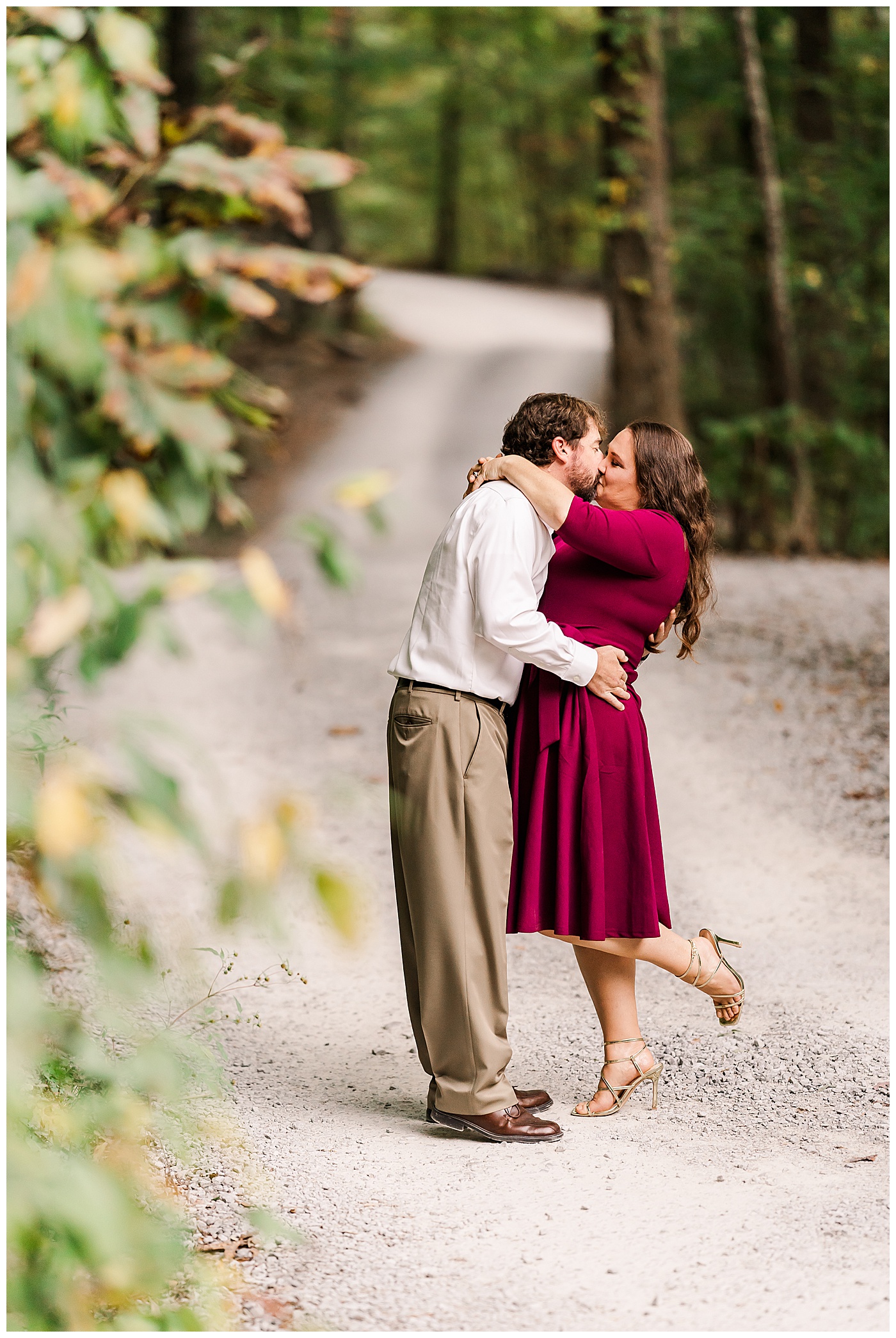 Chattanooga Fall Engagement Photos Kissing Couple