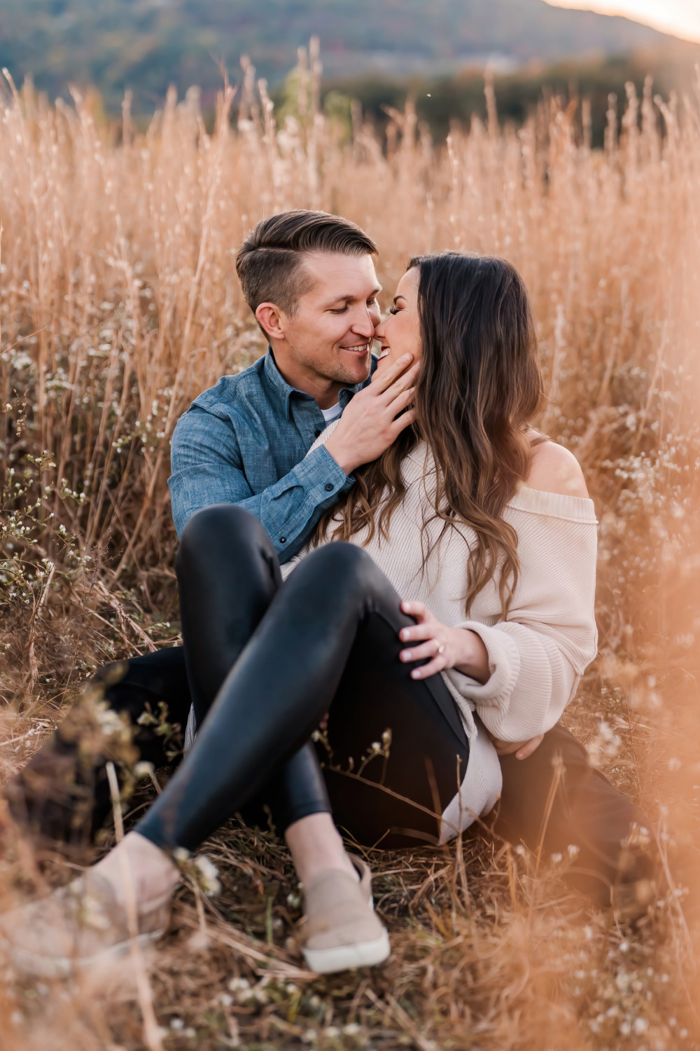 Fall Engagement Photos Couple Smiling