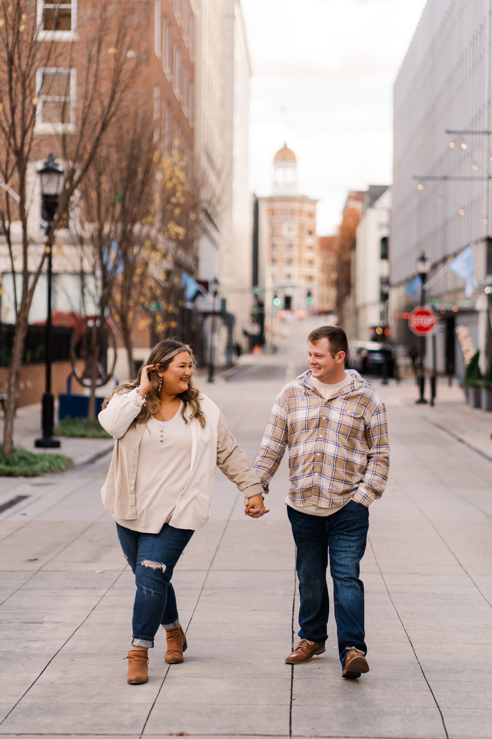 Laughing Couple Downtown Chattanooga Engagement