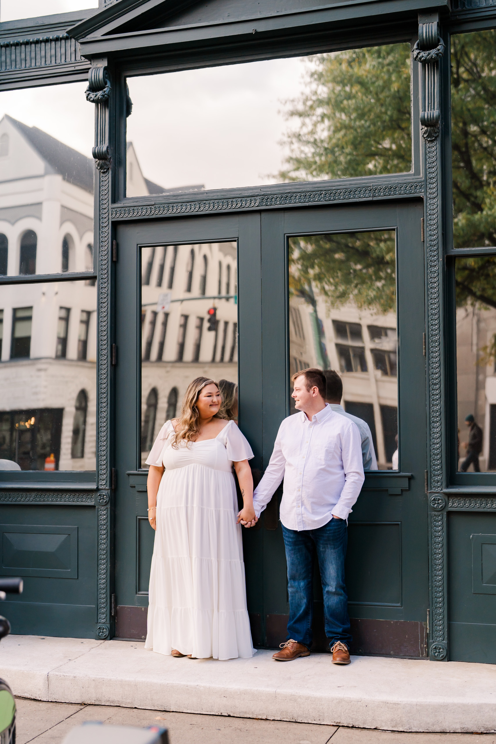Downtown Chattanooga Engagement Smiling Couple